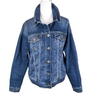 Torrid Denim Trucker Jacket Size‎ 0 (12) Large Fade Medium Wash Timeless Classic